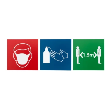 Information plaque made of laminate - choice of: mask, distance, disinfection - size 90x90mm - TAB108