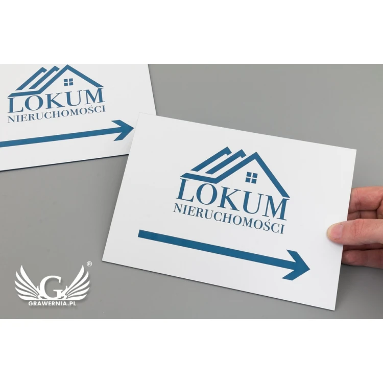 Directional sign with company logo - size 210x148mm (A5) - white laminate with colorful engraving - TAB090