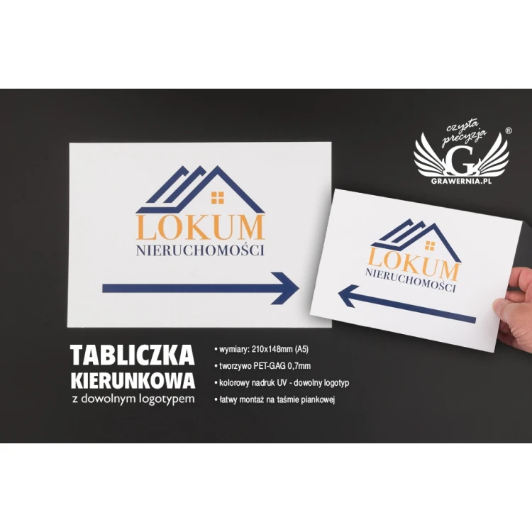Directional sign with company logo - size 210x148mm (A5) - UV color print - PVC - TAB092