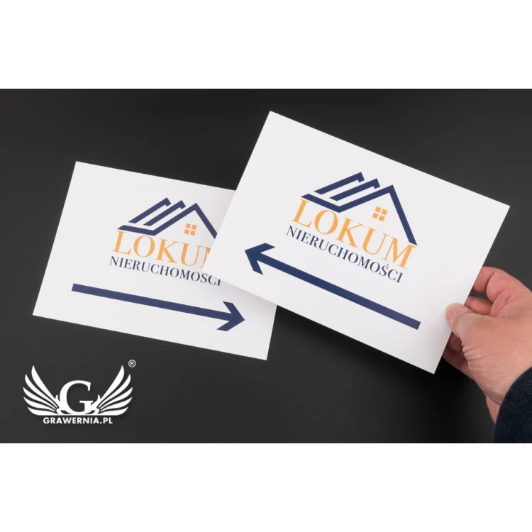 Directional sign with company logo - size 210x148mm (A5) - UV color print - PVC - TAB092