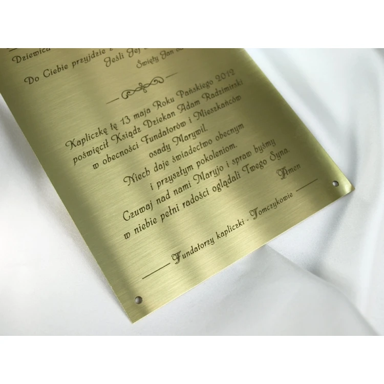 Brass Plaque with Dedication - M005 - size 165x120mm