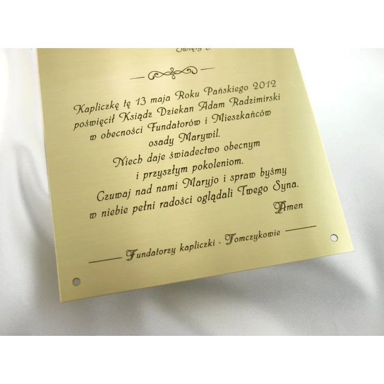 Brass Plaque with Dedication - M005 - size 165x120mm