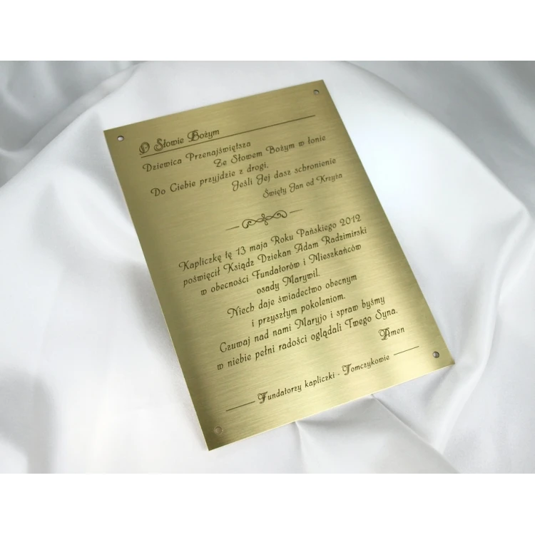 Brass Plaque with Dedication - M005 - size 165x120mm