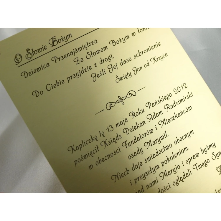 Brass Plaque with Dedication - M005 - size 165x120mm