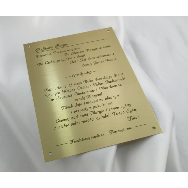 Brass Plaque with Dedication - M005 - size 165x120mm