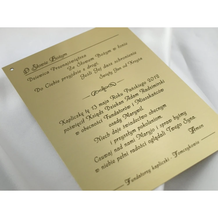 Brass Plaque with Dedication - M005 - size 165x120mm