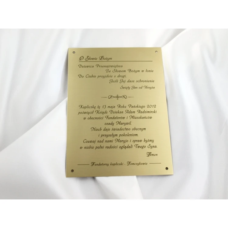 Brass Plaque with Dedication - M005 - size 165x120mm