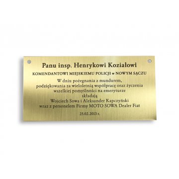 Brass Plaque with Dedication - M004 - size 112x55mm