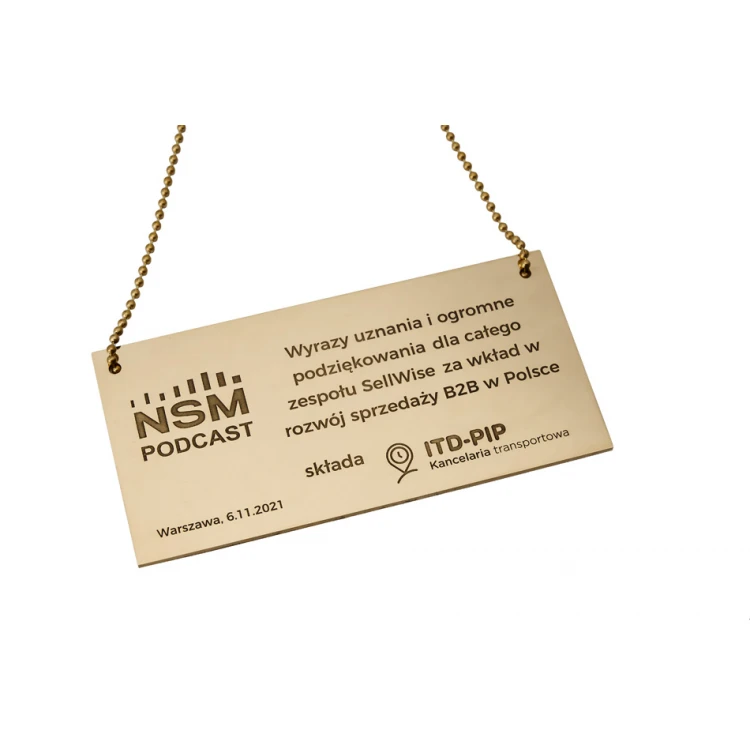 Brass plaque with dedication - M013 - raw brass, polished 2mm - dim. 112x55mm