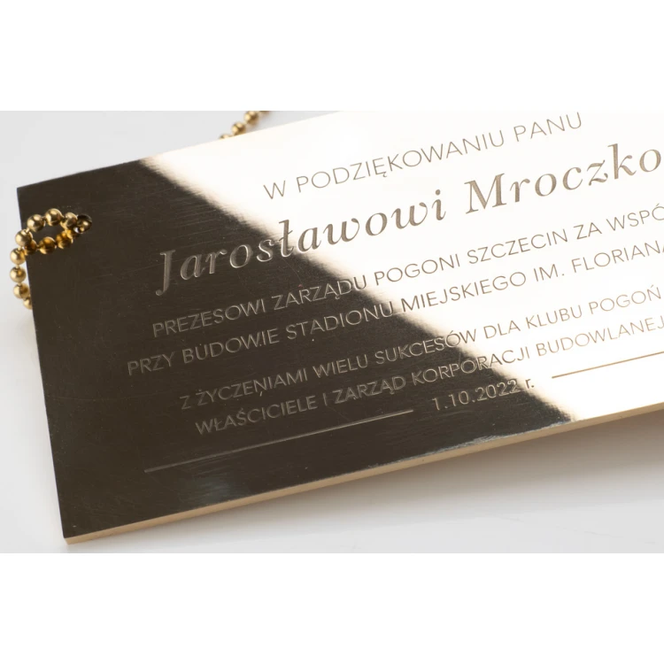 Brass plaque with dedication - M013 - raw brass, polished 2mm - dim. 112x55mm