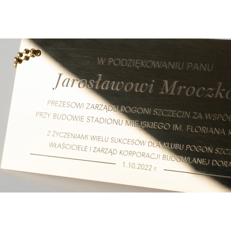 Brass plaque with dedication - M013 - raw brass, polished 2mm - dim. 112x55mm