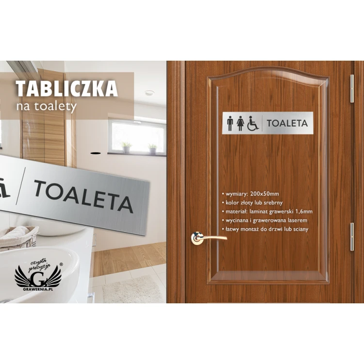 Plaque for Coeducational Toilets - Silver or Gold Laminate - Size 200x50mm - TT036