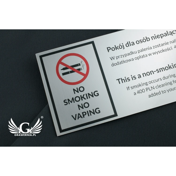 Warning sign - non-smoking room - size 135x70mm - UV color print