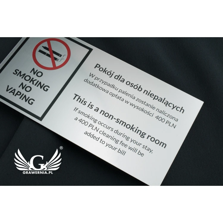 Warning sign - non-smoking room - size 135x70mm - UV color print