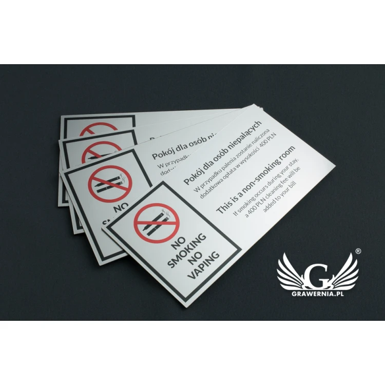 Warning sign - non-smoking room - size 135x70mm - UV color print