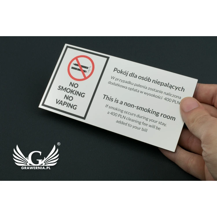 Warning sign - non-smoking room - size 135x70mm - UV color print