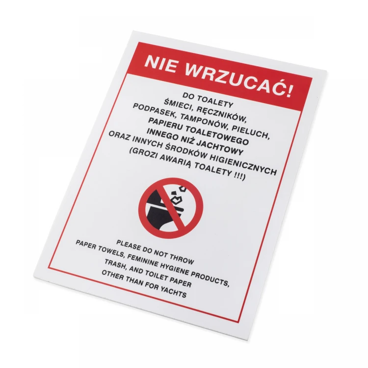 Yacht Toilet Warning Sign - size 150x200mm - PVC - UV color print - TAB514