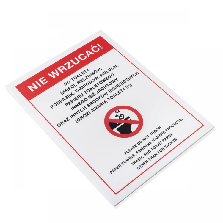 Yacht Toilet Warning Sign - size 150x200mm - PVC - UV color print - TAB514