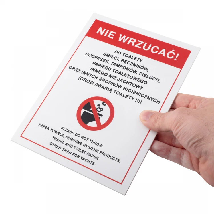 Yacht Toilet Warning Sign - size 150x200mm - PVC - UV color print - TAB514