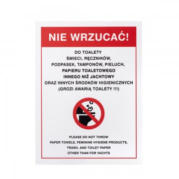 Yacht Toilet Warning Sign - size 150x200mm - PVC - UV color print - TAB514