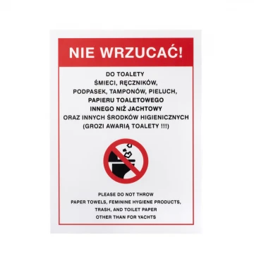 Yacht Toilet Warning Sign - size 150x200mm - PVC - UV color print - TAB514