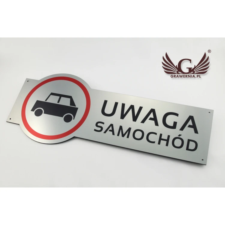 Warning sign - caution car - size 490x200mm - UV color print