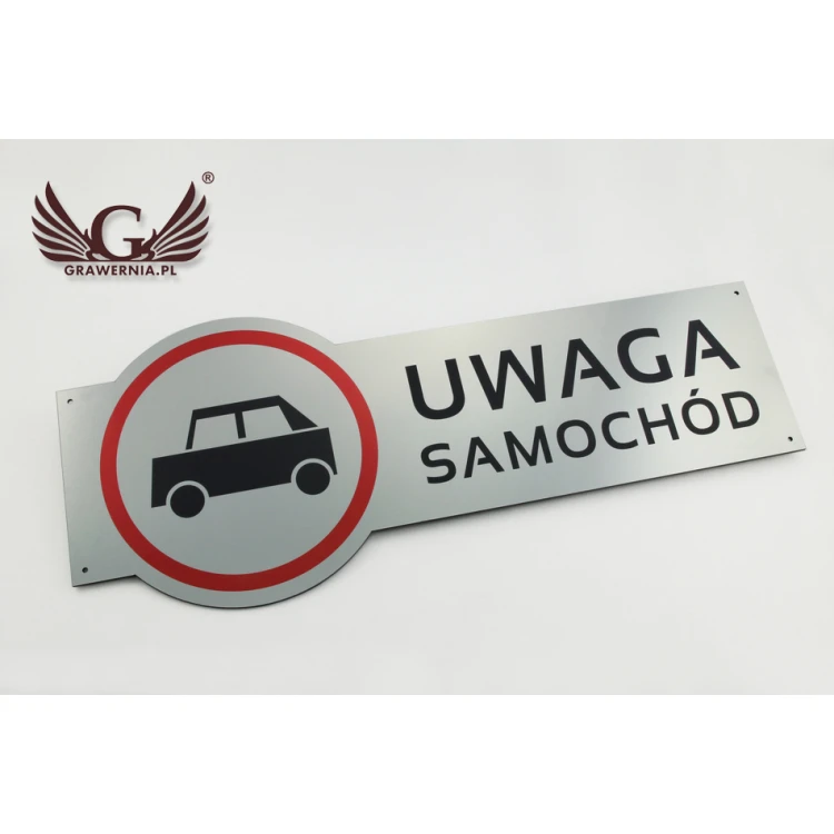 Warning sign - caution car - size 490x200mm - UV color print