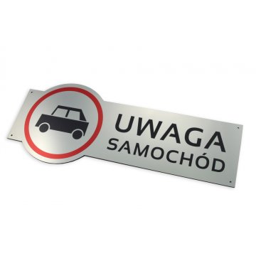 Warning sign - caution car - size 490x200mm - UV color print