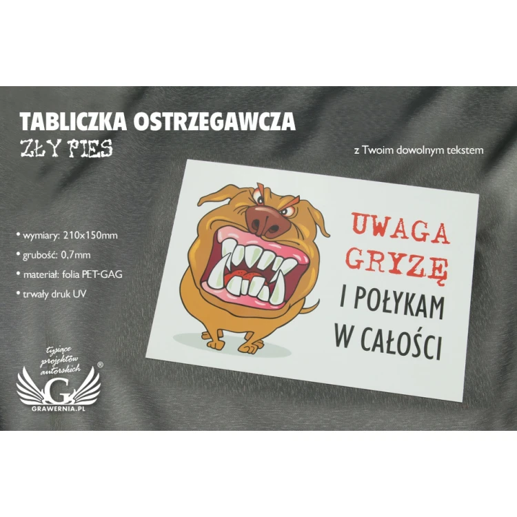 Warning sign - bad dog - PVC material - size 210x150mm - TZP002