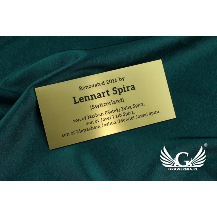 Memorial Plaque - Brushed and Lacquered Brass - Dimensions 150x70mm - TAB109