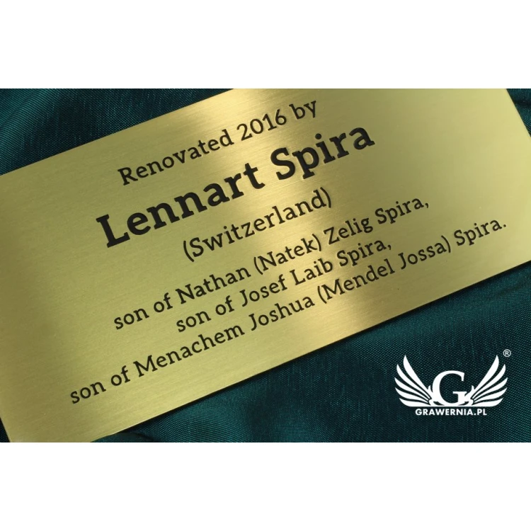 Memorial Plaque - Brushed and Lacquered Brass - Dimensions 150x70mm - TAB109