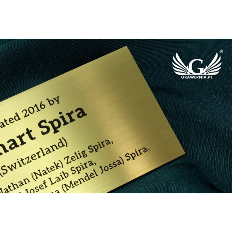 Memorial Plaque - Brushed and Lacquered Brass - Dimensions 150x70mm - TAB109