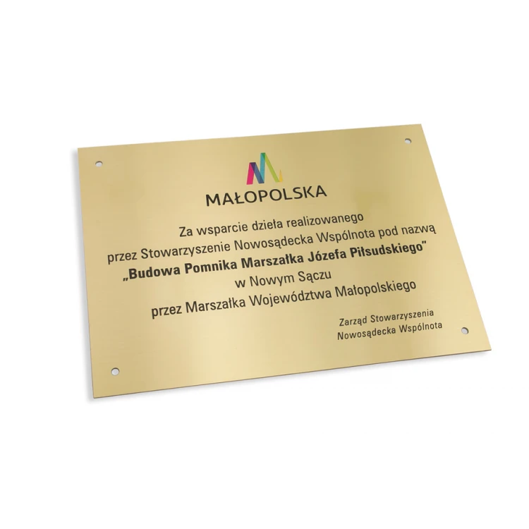 Memorial Plaque - Brushed Brass - CNC Engraving and UV Printing - Size 297x210 (A4) - TAB117