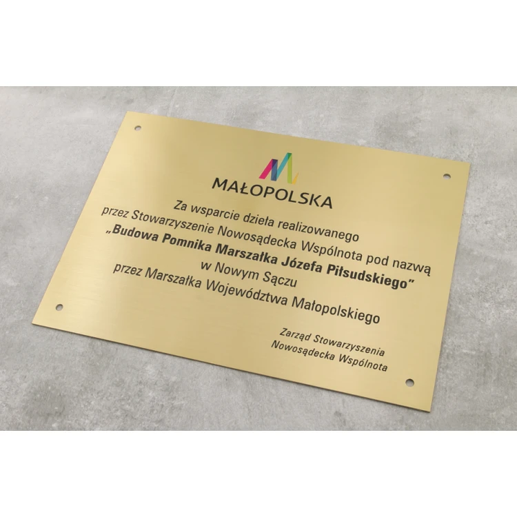 Memorial Plaque - Brushed Brass - CNC Engraving and UV Printing - Size 297x210 (A4) - TAB117