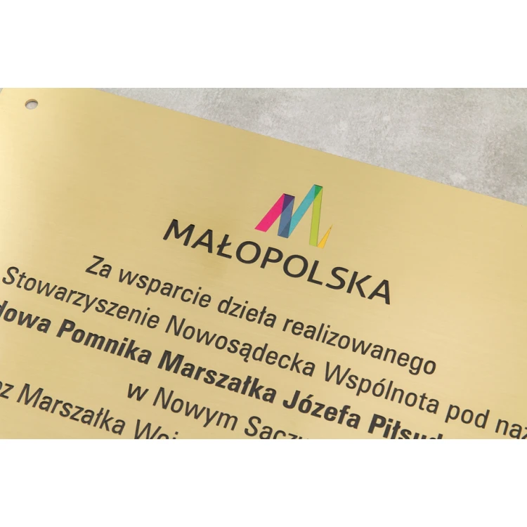 Memorial Plaque - Brushed Brass - CNC Engraving and UV Printing - Size 297x210 (A4) - TAB117
