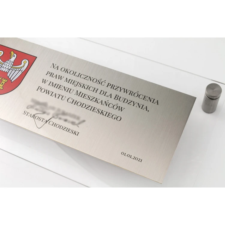 Souvenir plaque made of silver-plated brass and acrylic - size 220x110mm - TAB125