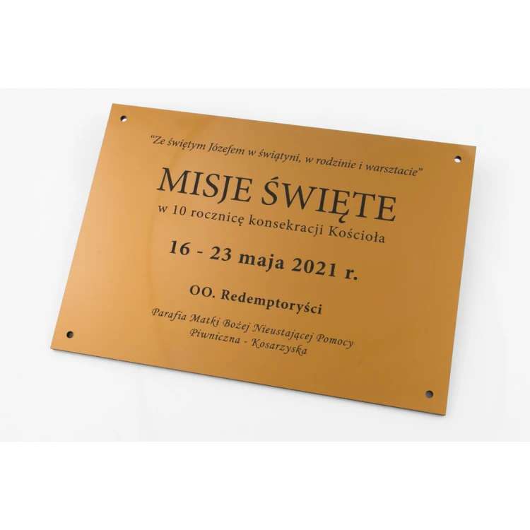 Engraved commemorative plaque - golden pearl, matte engraving laminate - size 297x210mm - TAB134