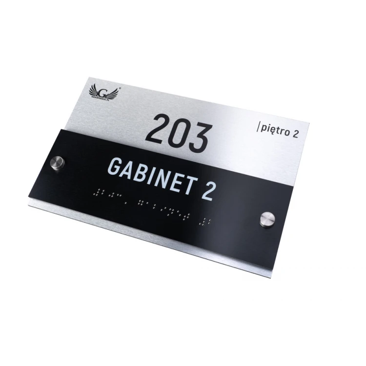 Door sign with custom text and Braille script - size 214x140mm - Dibond and PVC - TAB462