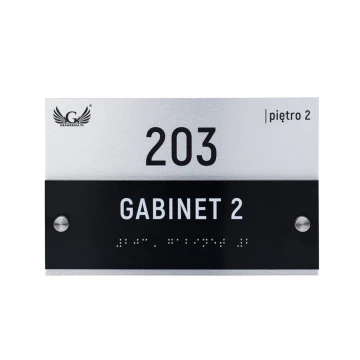 Door sign with custom text and Braille script - size 214x140mm - Dibond and PVC - TAB462