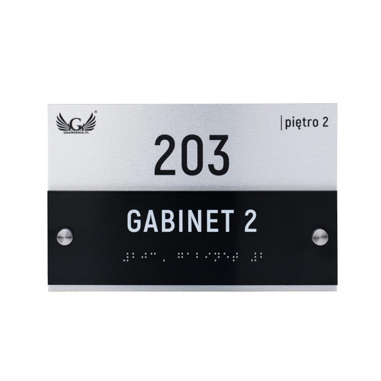 Door sign with custom text and Braille script - size 214x140mm - Dibond and PVC - TAB462