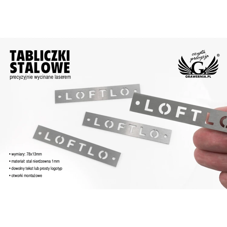 Steel plate - logo cut through - dim. 78x13 gr. 0.5 mm - TAB111