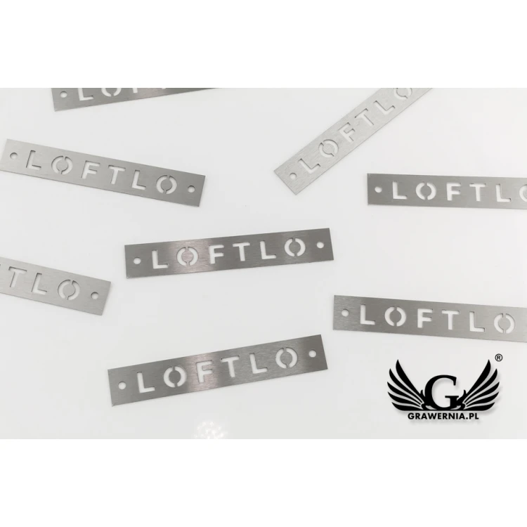 Steel plate - logo cut through - dim. 78x13 gr. 0.5 mm - TAB111