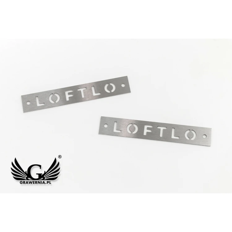 Steel plate - logo cut through - dim. 78x13 gr. 0.5 mm - TAB111