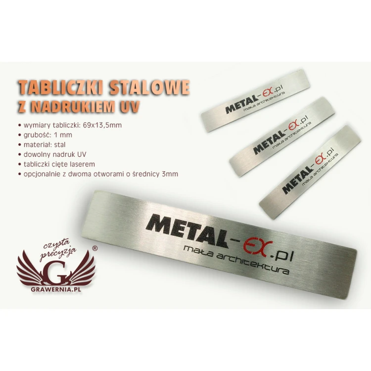Steel plate for products - size 69x13.5x1mm - UV print