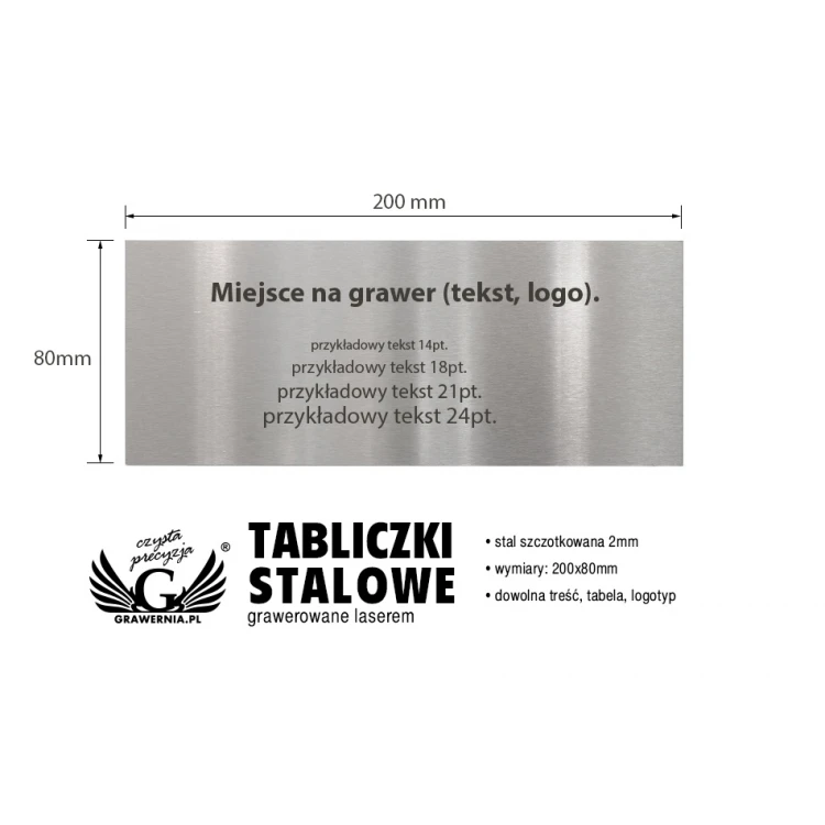 Steel plaque with custom engraving - size 200x80x2mm - TAB100