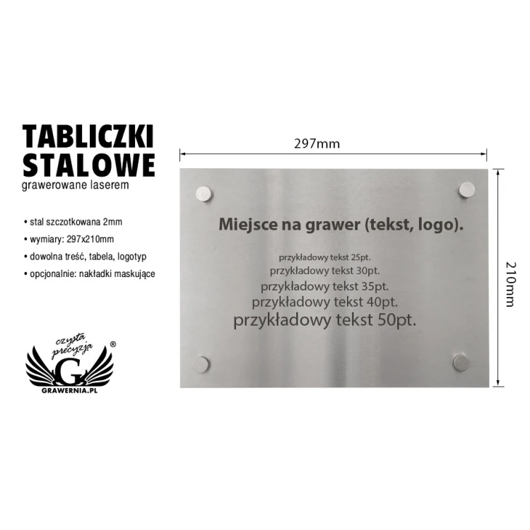 Steel plaque with custom engraving - size 297x210x2mm - TAB105