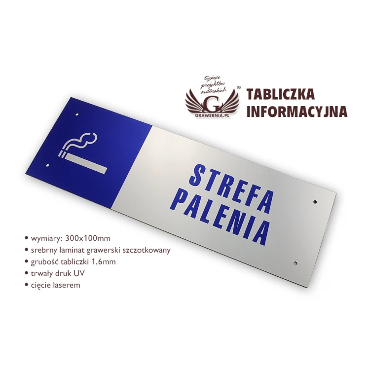 Plaque - smoking area - size 300x100mm - UV color print