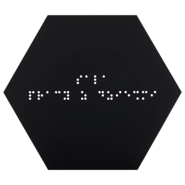 Braille hexagonal plaque - matte black acrylic - size 120x103mm - TAB594