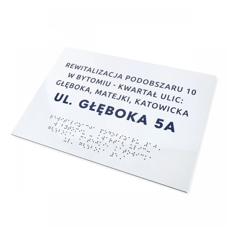 White Dibond plaque with Braille lettering - size 297x210mm (A4) - TAB474