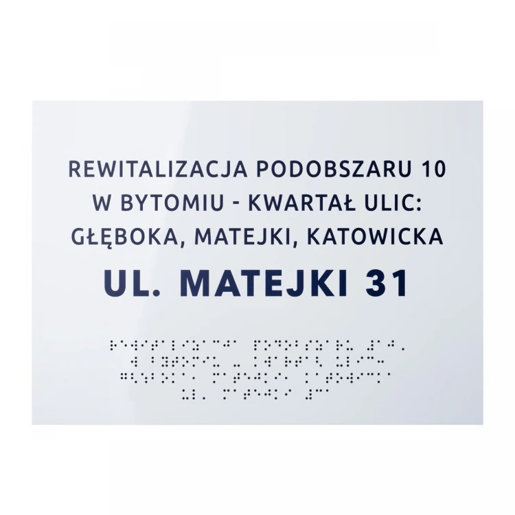 White Dibond plaque with Braille lettering - size 297x210mm (A4) - TAB474